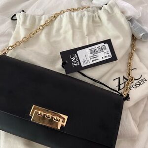 ZAC Zac Posen Black and Gold Crossbody Bag with Chain Strap